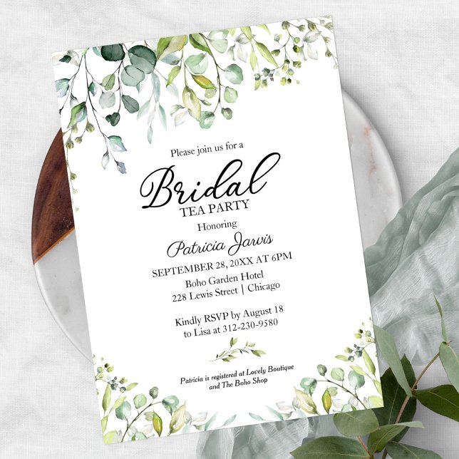 Söt eukalyptusgrönska bröllopstea party inbjudningar (Skapare uppladdad)
