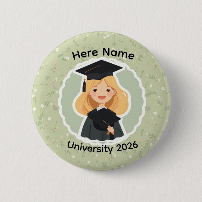 Söt examenstjej, klass 2026 anpassat namn  knapp (Framsida)