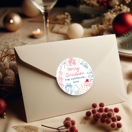 Söt Excentrisk Färgrik Jul Handritad Krafsig Klibb Runt Klistermärke