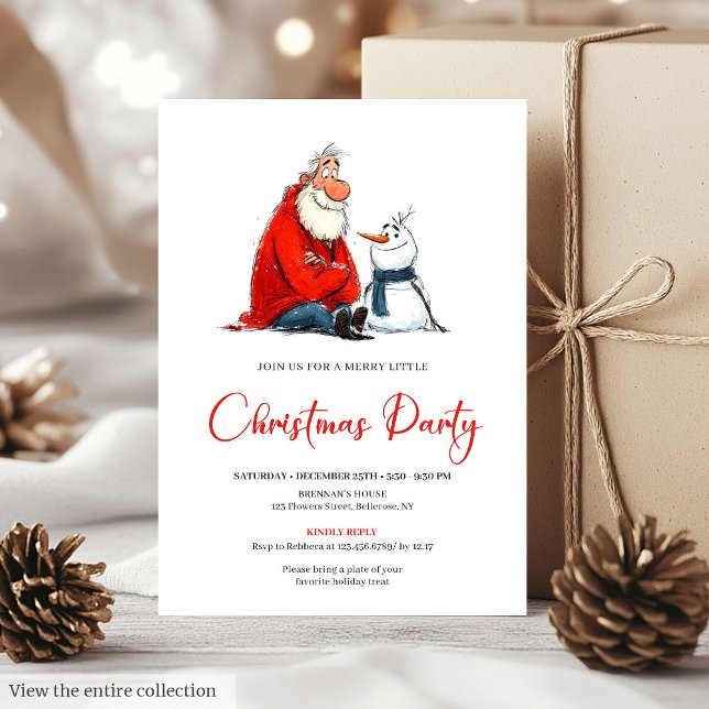 Söt excentrisk jultomte vattenfärg julfest inbjudningar (Cute Quirky Santa Claus Watercolor Christmas Invite)