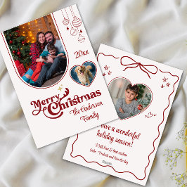 Söt excentrisk klotter jul anpassad 3 foto röd julkort