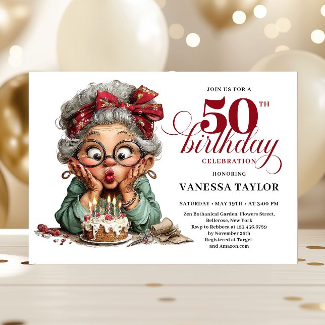 Söt Excentrisk Kvinna 50-årsdag Whimsical Humor   Inbjudningar (Sweet Quirky Woman 50th Birthday Whimsical Humor Invitation)