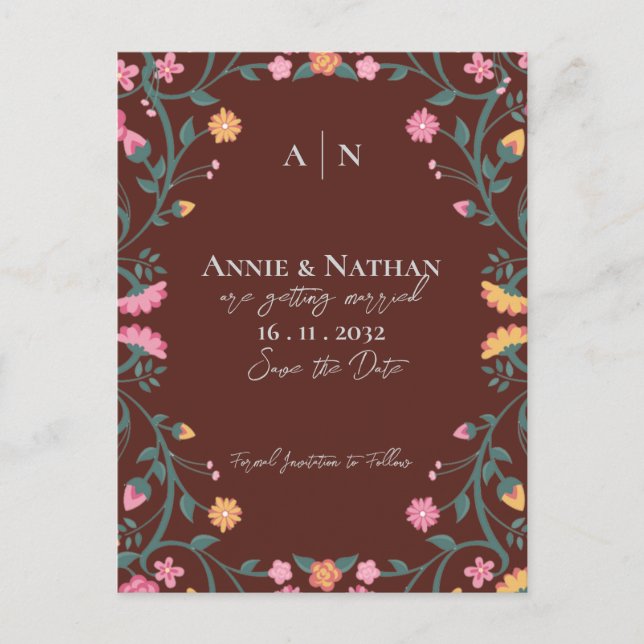 Söt Fackers Gult Rosa Blommigt Ram Bröllop Meddelande Vykort (Framsida)