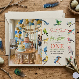 Söt Fågel 1-års Födelsedagsfoto | Söt Babyfågel Inbjudningar