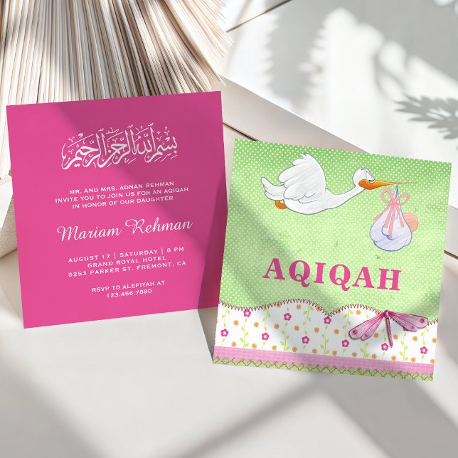 Söt Fågel Babyflicka Aqiqah Inbjudningar (Skapare uppladdad)