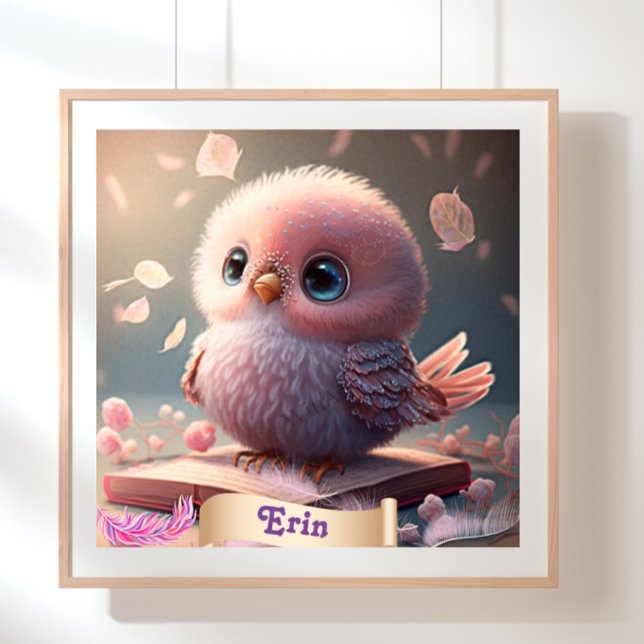 Söt Fågel Bebis Rosa Uggle Bok Personlig Konst Poster (Skapare uppladdad)