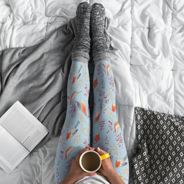 Söt Fågel Blå Rödhake Vinter Jul Mönster Leggings (Cute Bird Blue Robin Winter Christmas Pattern Leggings)