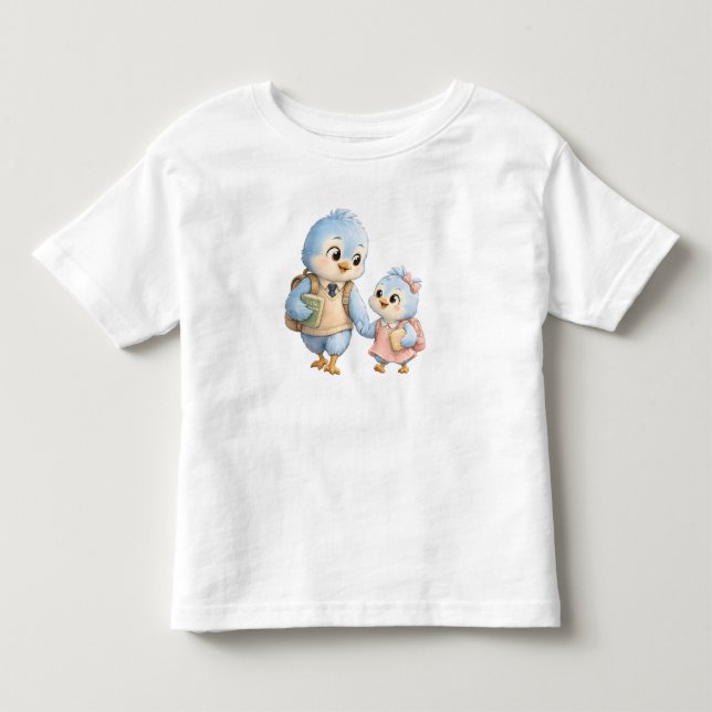 Söt Fågel Bror Systern Barn T-Shirt (Framsida)