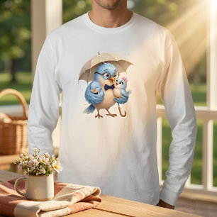 Söt Fågel Familj Pappa Långärmad T-Shirt