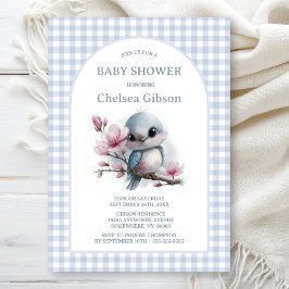 Söt Fågel med Körsbärsblommor Baby Shower Inbjudningar