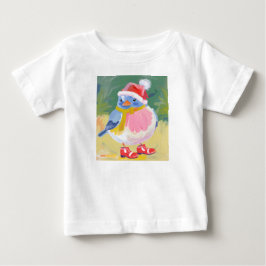 Söt fågel med röda stövlar och en tomtehatt t shirt