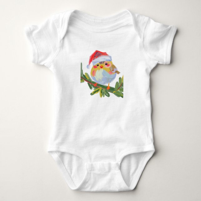 Söt fågel med tomtehatt och röda skor t shirt (Framsida)