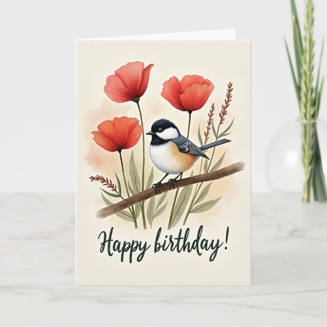 Söt Fågel Och Blommor Kort (Framsida)