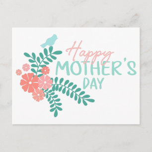 Söt fågel på blomma mors dag design vykort