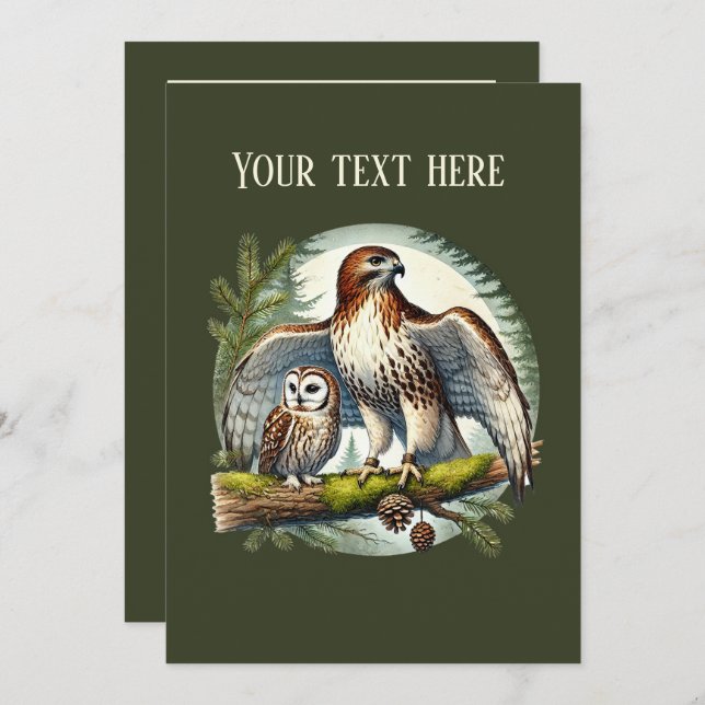 söt fågel tittar på party inbjudningar (Fram/baksida)