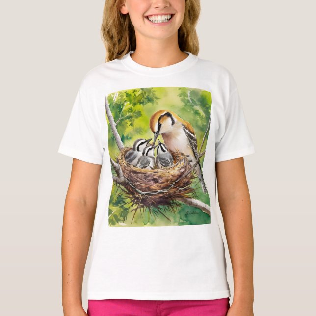 Söt fågelbo-målning t shirt (Framsida)