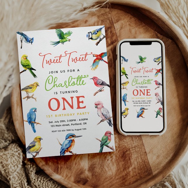 Söt Fågels 1-års Födelsedagsfest Inbjudningar (Skapare uppladdad)