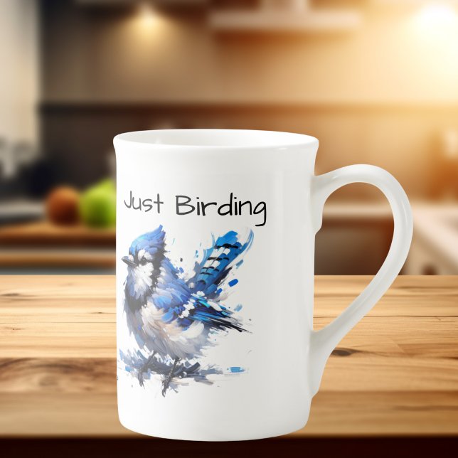 Söt Fågelskådning Blåskrika Benporslin Mugg (Fun Loving Mug for bird watchers)
