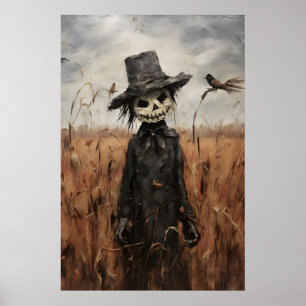 Söt Fågelskrämma i höstfältstryck, Halloween Poster