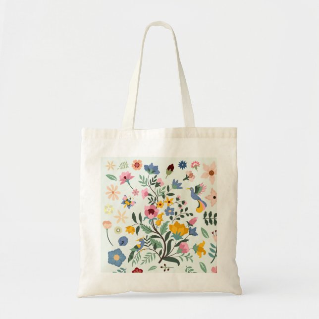 Söt fåglar och blommor tygkasse (Framsidan)