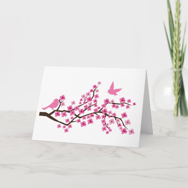 Söt fåglar på körsbärskortet blommar gren kort (Framsida)