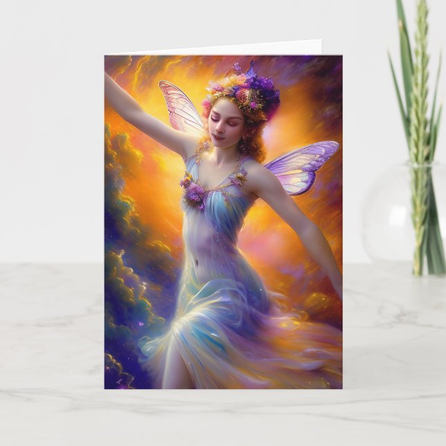 Söt Fairy Dancing i Vinden Kort (Framsida)