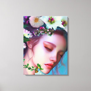 Söt Fairy Flowers in Hair Fantasy Art Canvastryck