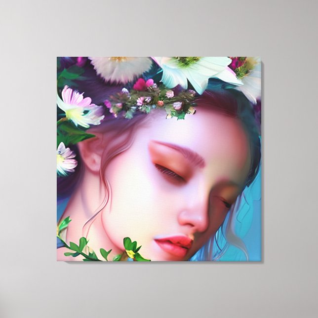 Söt Fairy Flowers in Hair Fantasy Art Canvastryck (Framsida)