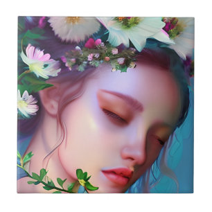 Söt Fairy Flowers in Hair Fantasy Art Kakelplatta