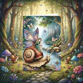 Söt Fairy Land Birday Card med färgningssida Kort