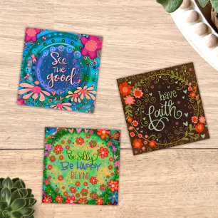 Söt Faith Blommigt Heart Inspiration Kindness Card Fyrkantigt Visitkort