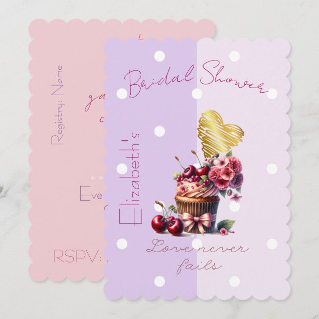 Söt Faith Pastell Körsbärsbåge Blommig Cupcake Hjä Inbjudningar (Fram/baksida)