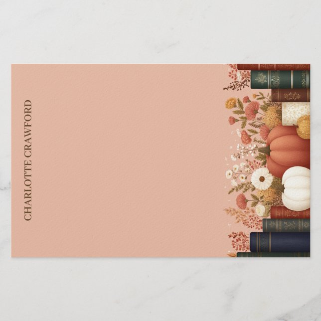 Söt Fall Blommigt Bookish Brevpapper (Framsida)