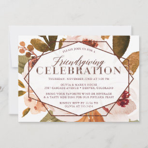 Söt Fall Blommigt Friendsgiving Firande Inbjudningar