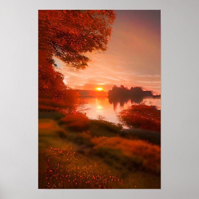 Söt Fall liggande sjö solnedgång Poster (Framsidan)