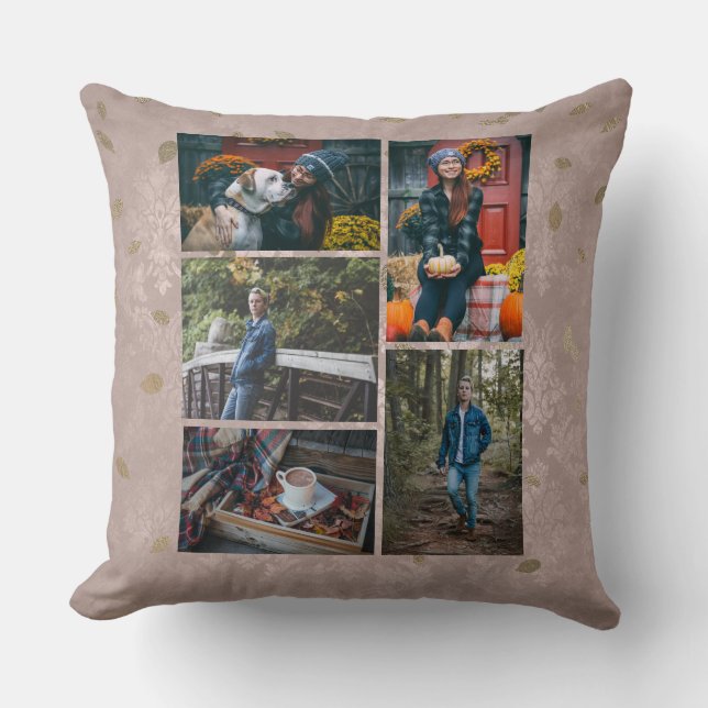 Söt Fall Ro Guld Löv fem fotokollage Kudde (Framsida)
