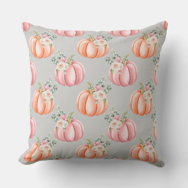 Söt Fall Rosa och Grått Pumpkin Pillow Kudde (Framsida)