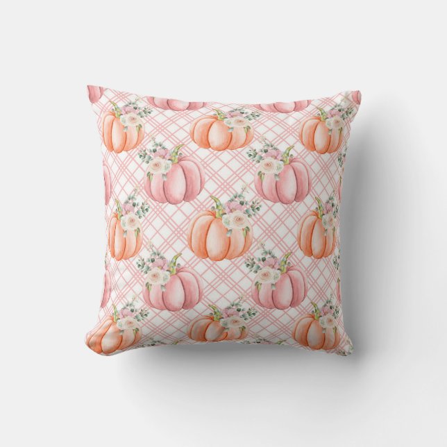 Söt Fall Rosa Watercolor Pumpkin Pillow Kudde (Framsida)