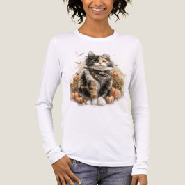 SÖT FALL THEMED CALICO CAT MED PUMPKINER T SHIRT