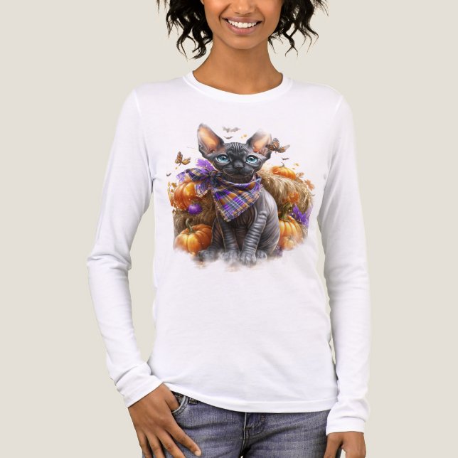 SÖT FALL THEMED SPHYNX CAT T SHIRT (Framsida)