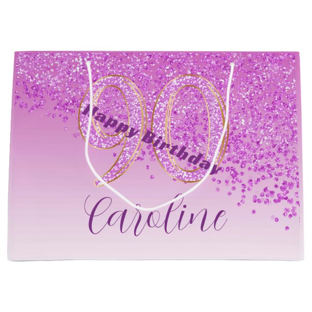 Söt Fallande Rosa Glitter 90:e födelsedag (Framsidan)