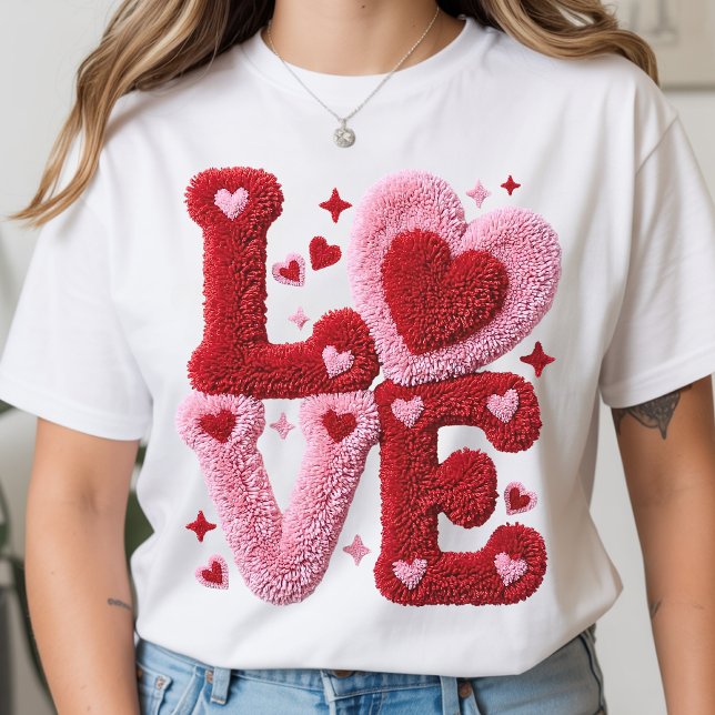 Söt falsk garnvalentinskärmad tröja present till f (Coquette Valentine Heart Shirt Gift for Her, Valentine Love Knit Style Shirt for Girlfriend)