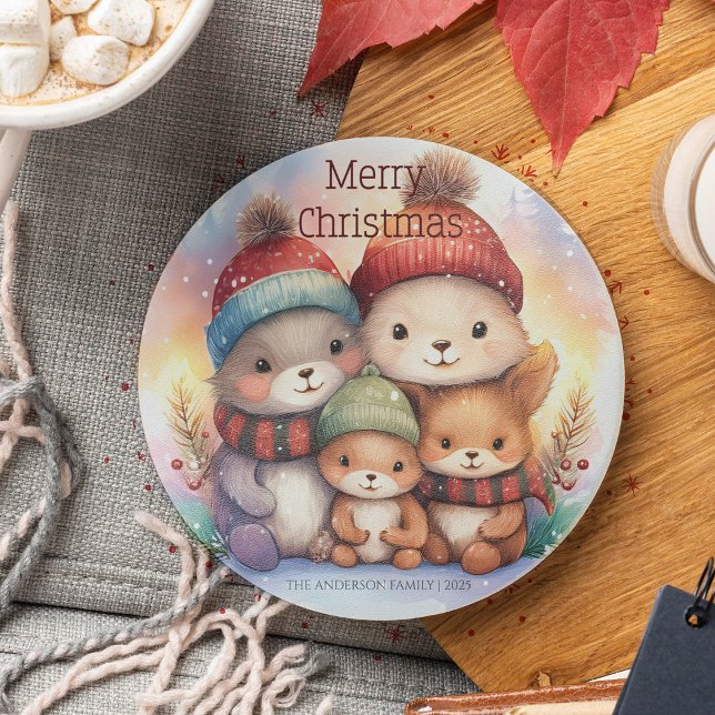 Söt familj av skogsdjur God Jul Underlägg (Skapare uppladdad)