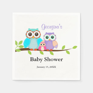 Söt familj av ugglor flicka baby shower servetter