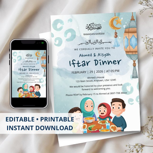 Söt familje-Ramadan Iftar-inbjudan Inbjudningar (Skapare uppladdad)