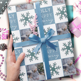 Söt familjefoto Blå snöflinga jul Presentpapper