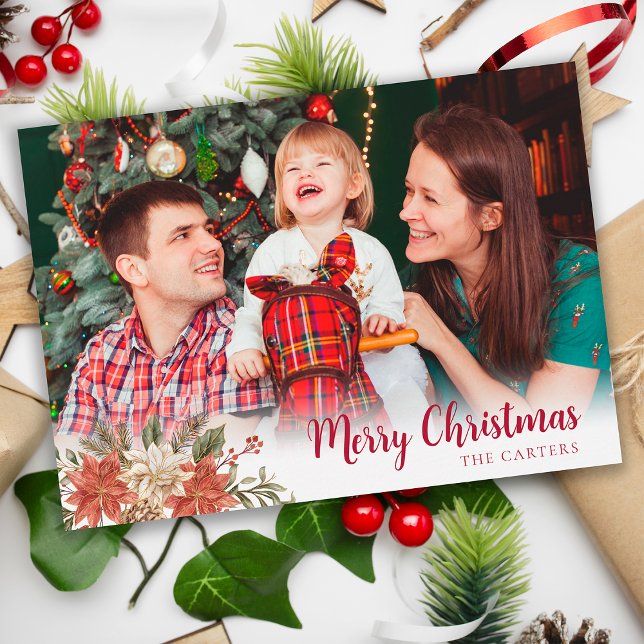 Söt familjefoto God Jul Blommig Julkort (Skapare uppladdad)
