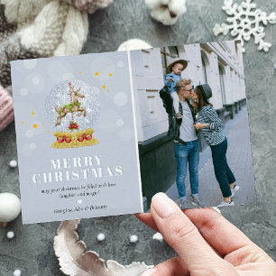 Söt familjefoto Snöglob God Jul Julkort