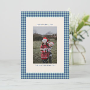 Söt familjefoto Tealblå rutig jul Julkort