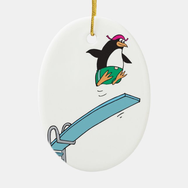 Söt fånig dykande penguin julgransprydnad keramik (Framsidan)